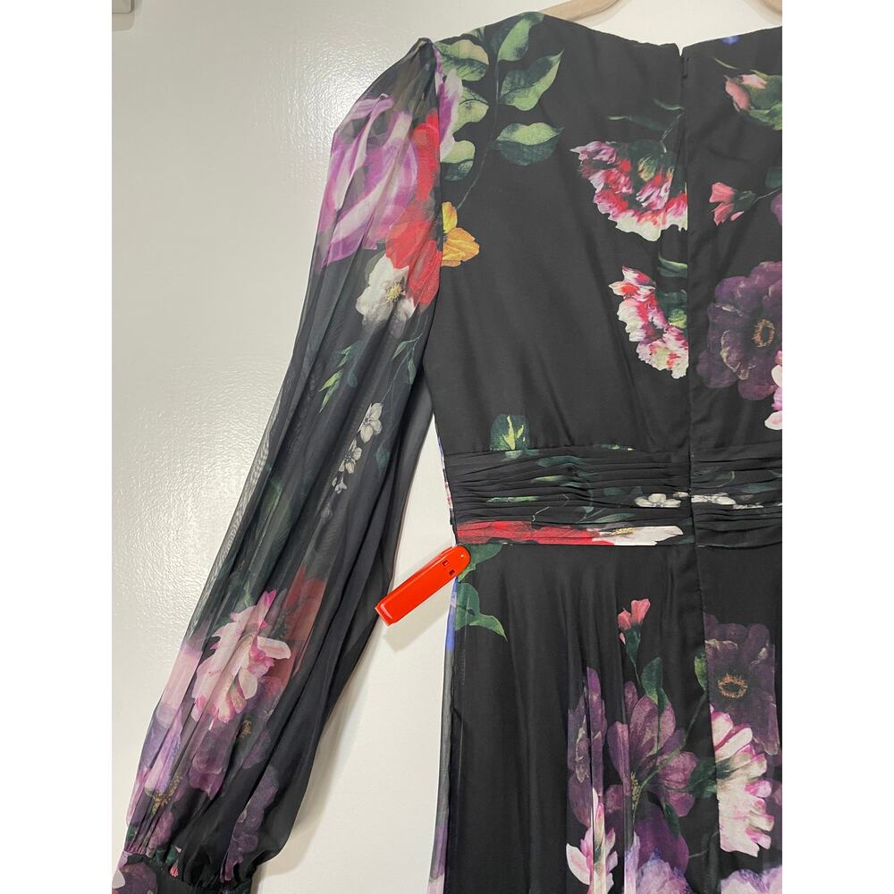 Mac Duggal Long Sleeve Floral Chiffon Gown Black Print 67872 Sz 2 NWT Romantic - Picture 12 of 16